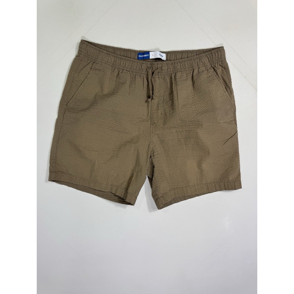 Old Navy Mens Large Seersucker Jogger Shorts 7" Brown Casual 424188-04